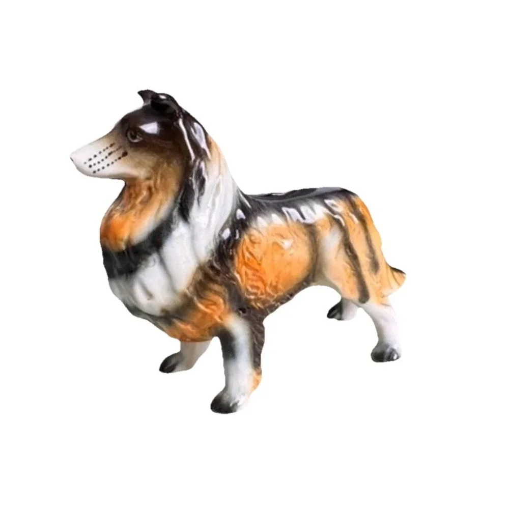 Licensed Tricolor Sheltie Sheepdog Glossy Standing Pride Pose Porcelain Figurine